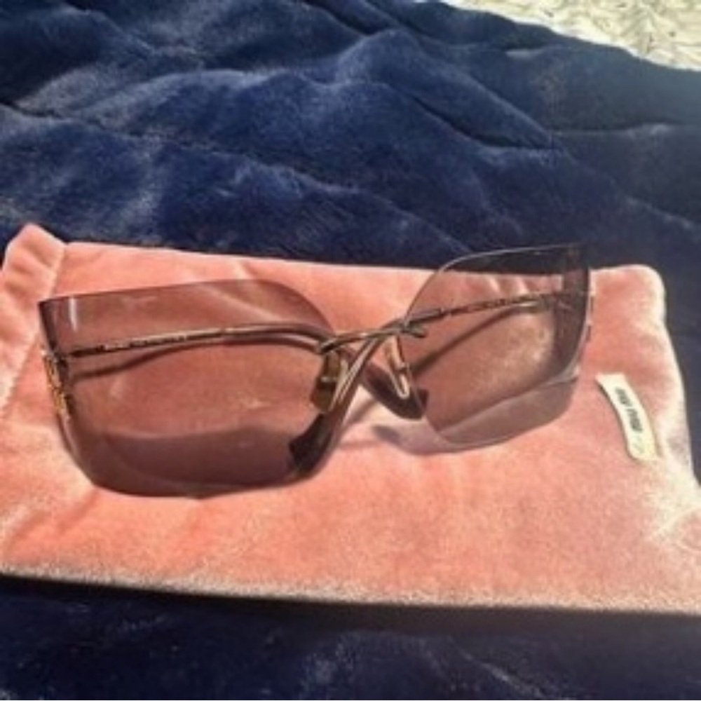 Miu Miu Gold Sunglasses with Pink Tint - Picture 2 of 5